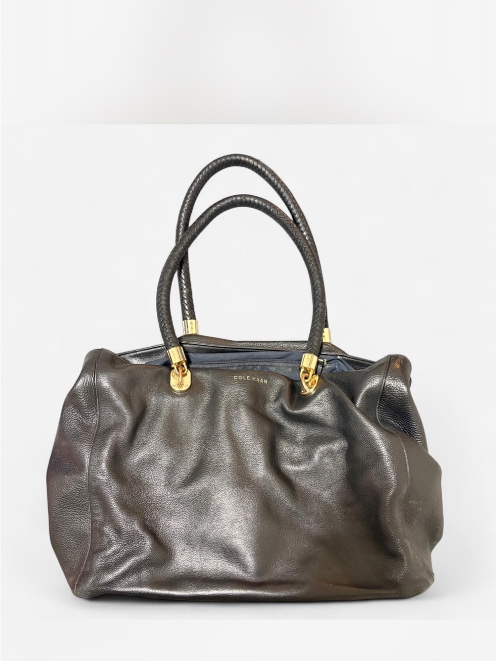 Cole Haan Black Leather Shoulder Bag with Gold Hardware